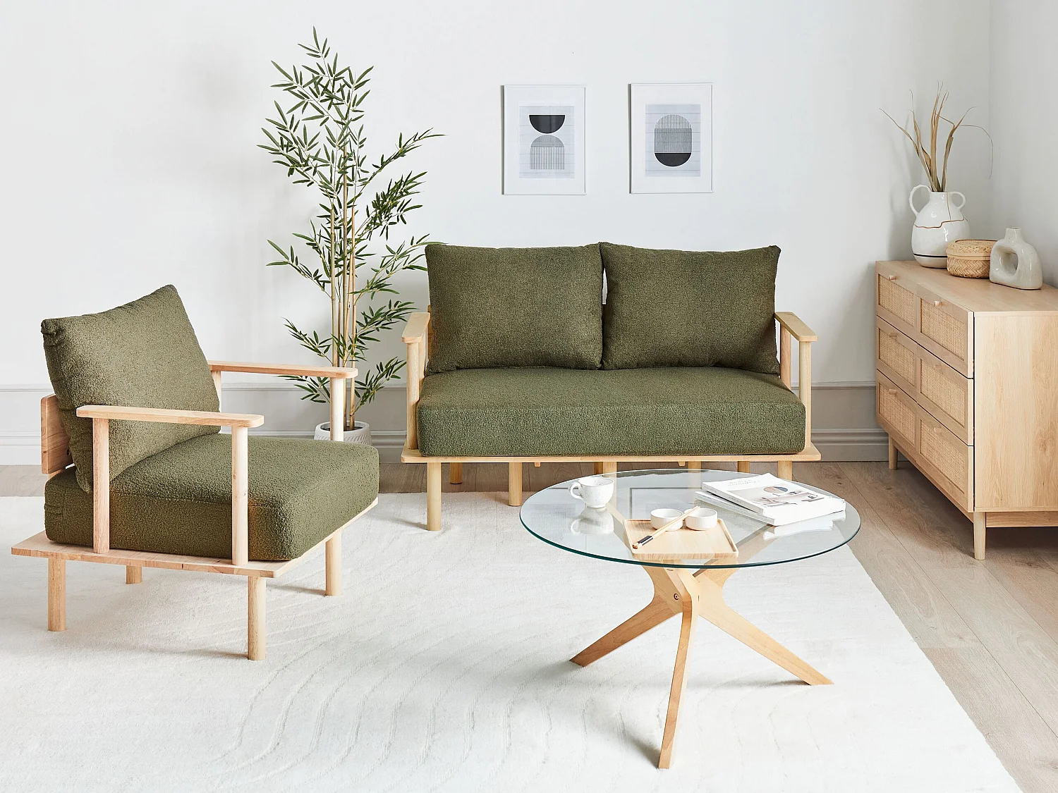 Ensemble de salon 3 places ASKER Bouclé Vert foncé