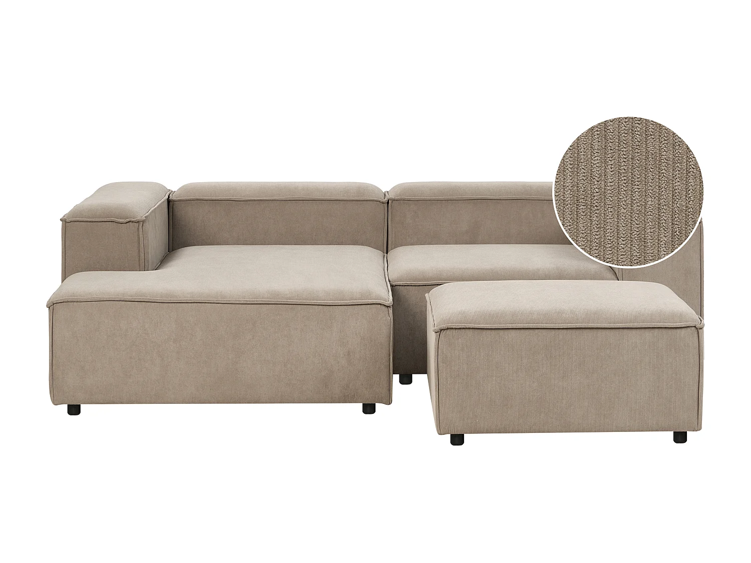 Canapé d'angle modulable 3 places ARDAL Velours côtelé Marron clair avec ottoman Côté droit