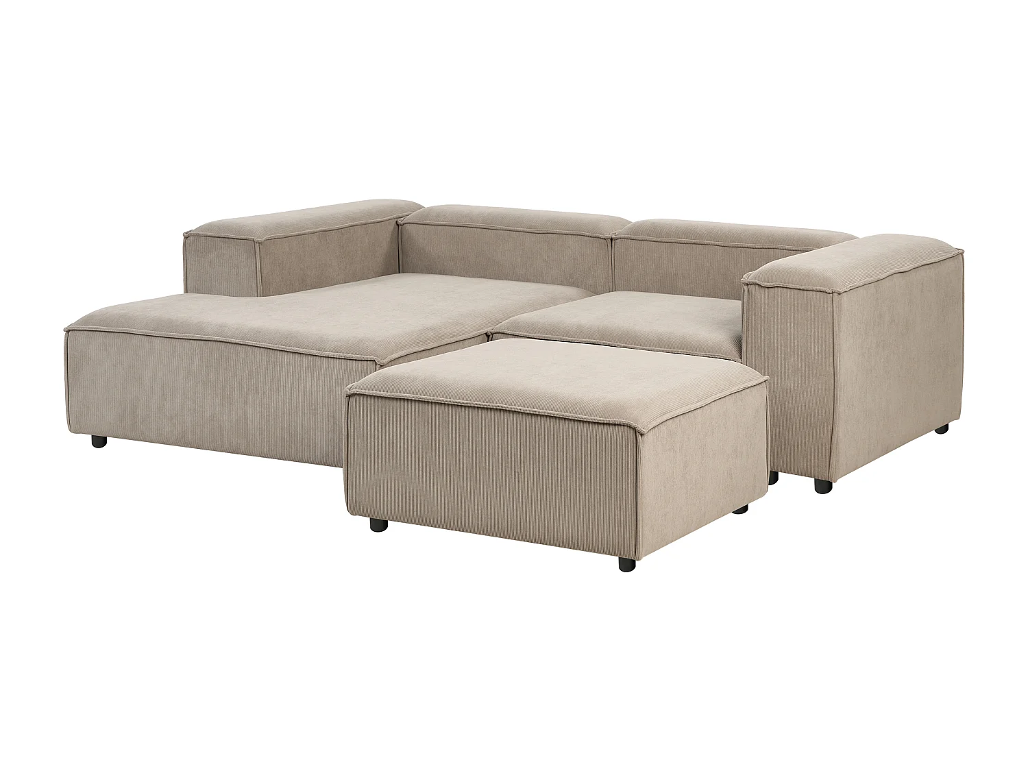 Canapé d'angle modulable 3 places ARDAL Velours côtelé Marron clair avec ottoman Côté droit