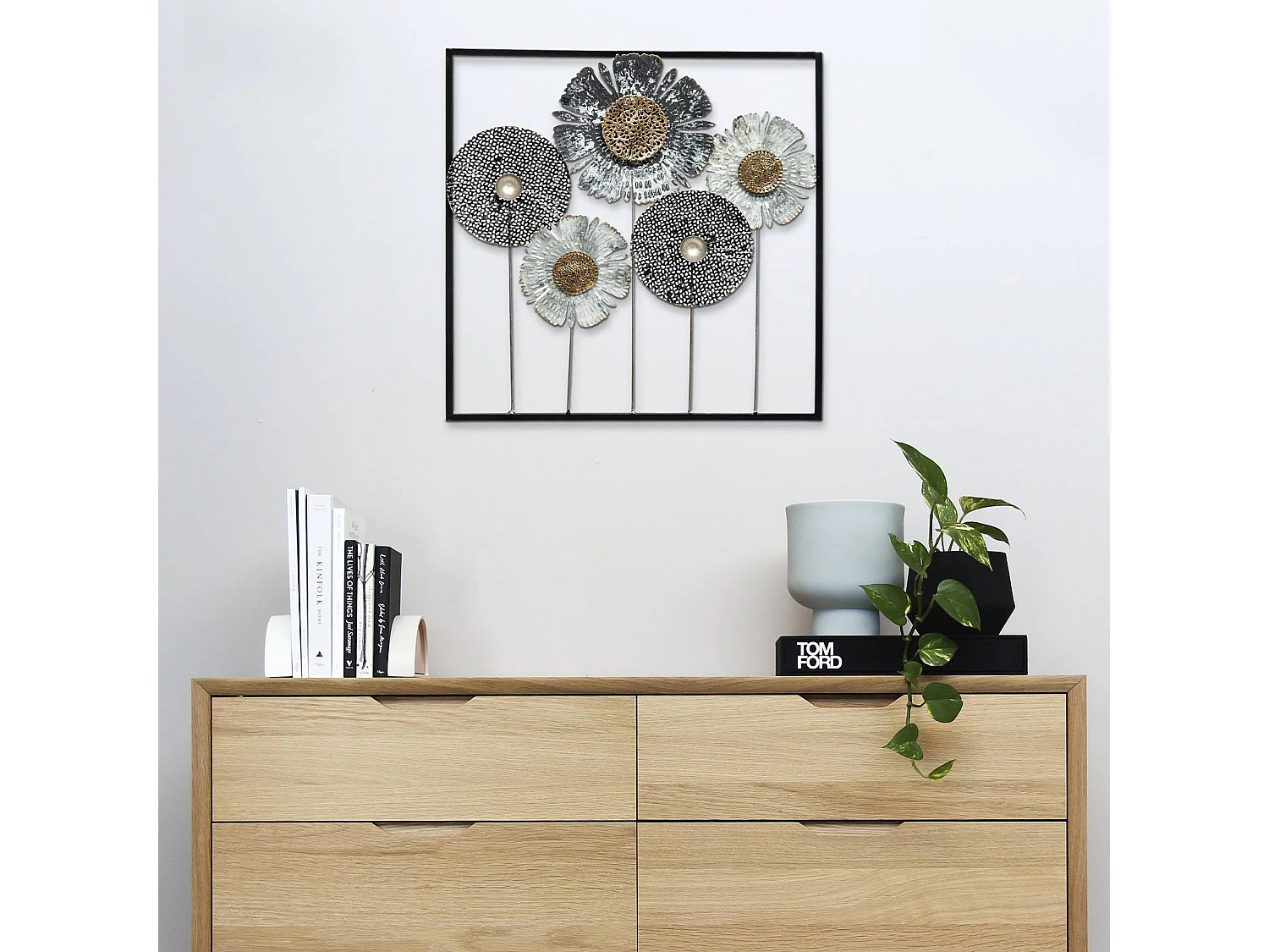 WELL HOME - Décoration murale fleur en métal 50x50cm