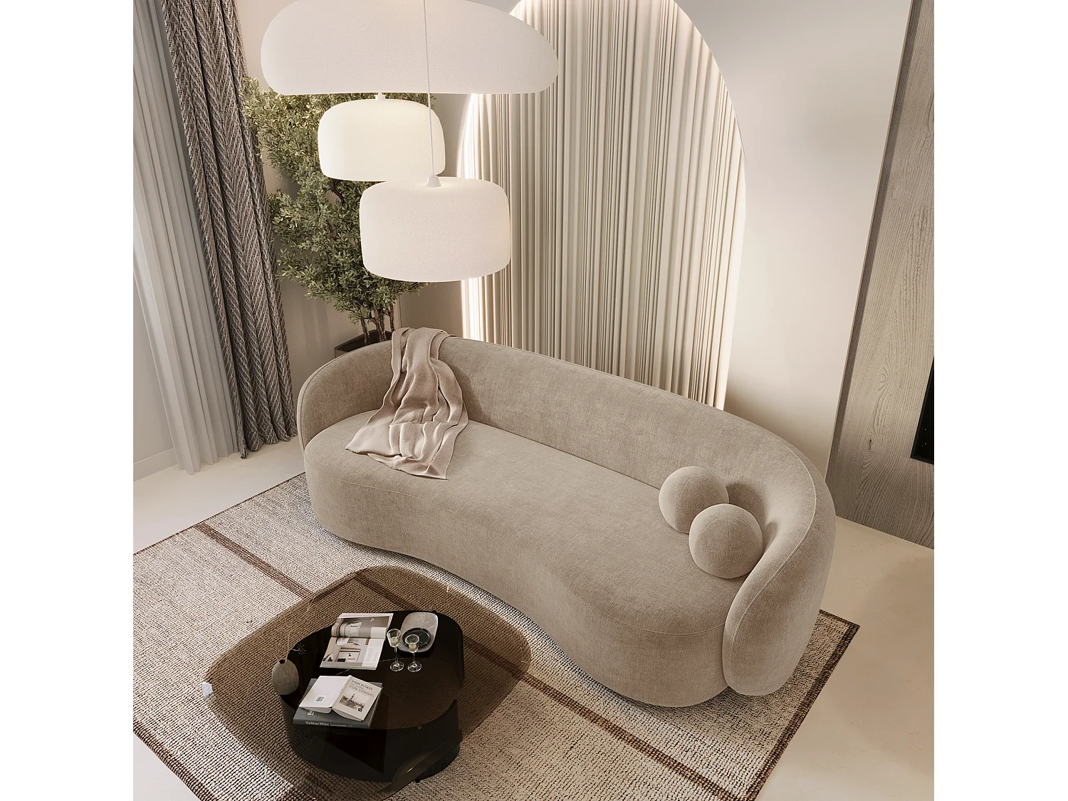 Canapé 3 places tissu tramé toucher doux taupe 210cm KATE