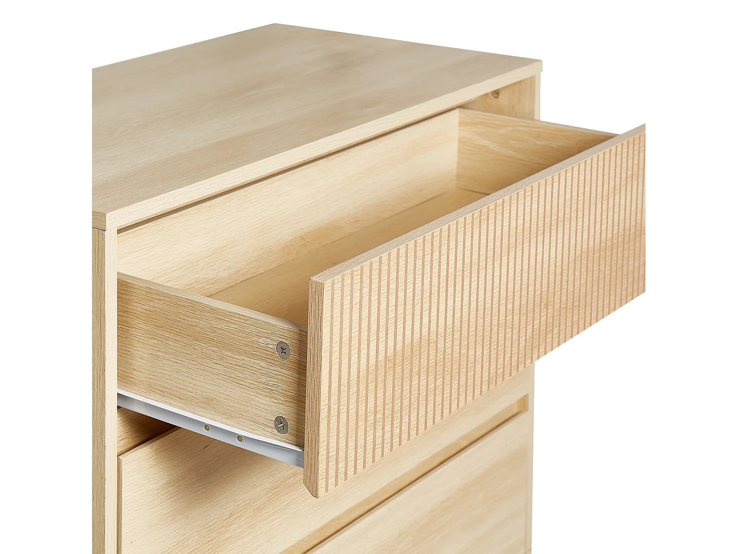 Kommode heller Holzfarbton schmal geriffelt mit 3 Schubladen halbhoch Wales