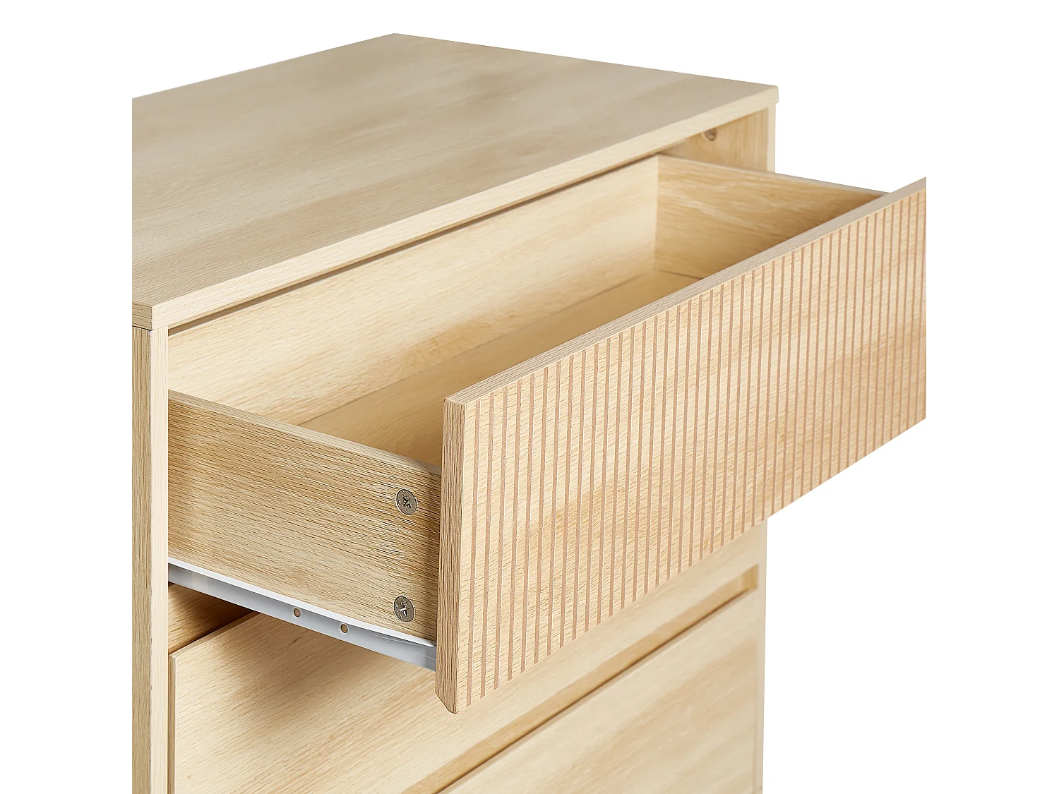 Kommode heller Holzfarbton schmal geriffelt mit 3 Schubladen halbhoch Wales