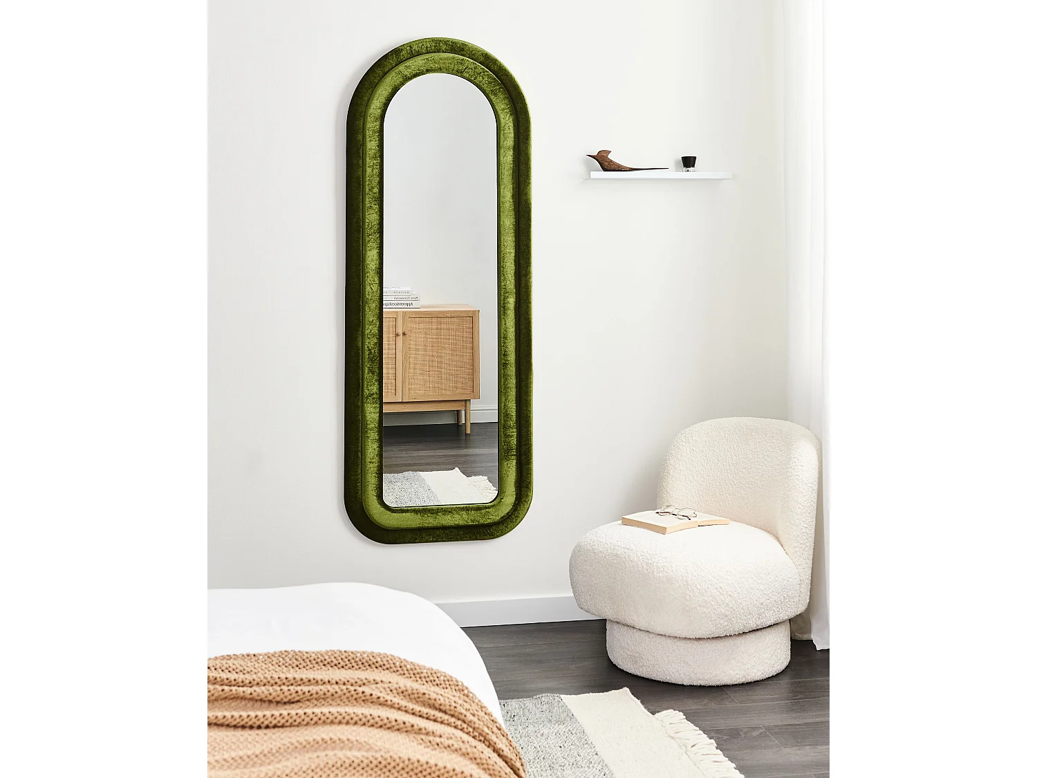 Wandspiegel CULAN 60 cm 160 cm Fluweel Groen