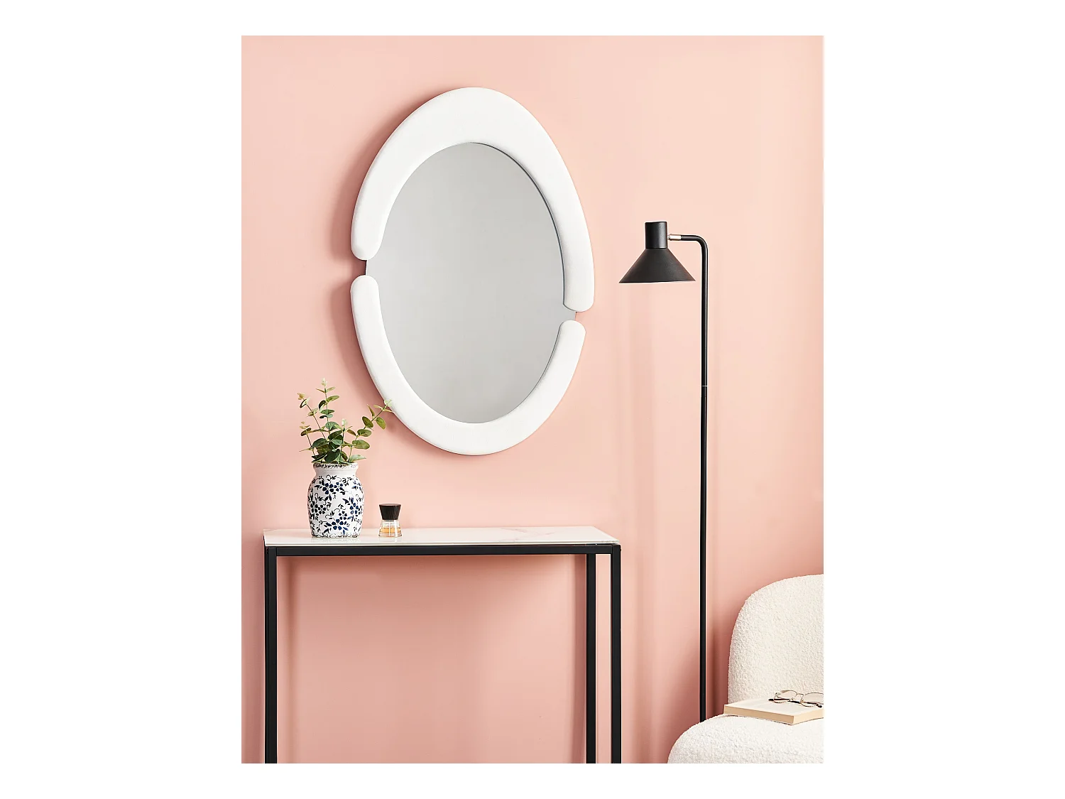 Wandspiegel MASSAY 53 cm 90 cm Fluweel Wit