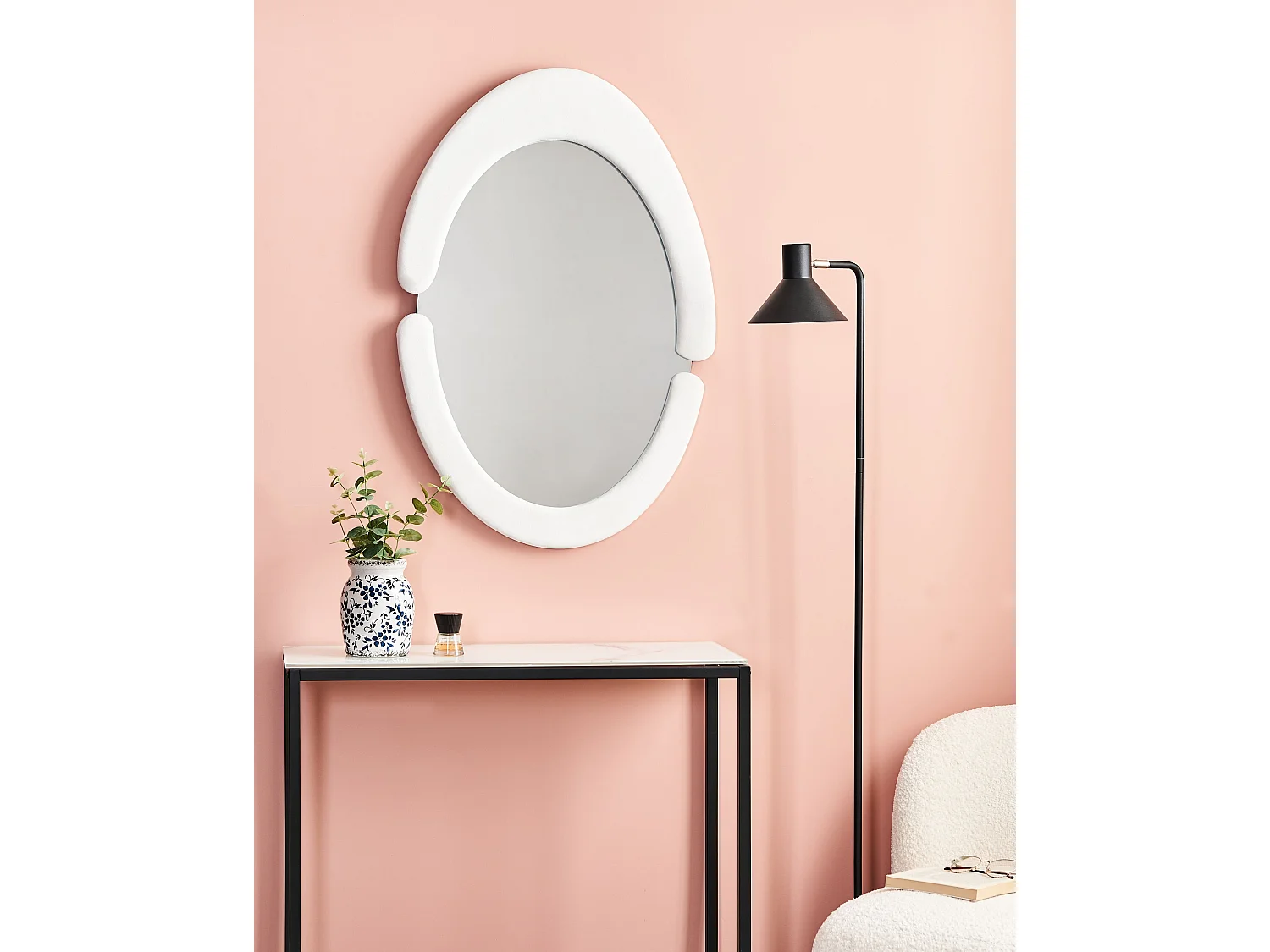 Wandspiegel MASSAY 53 cm 90 cm Samtstoff Weiss