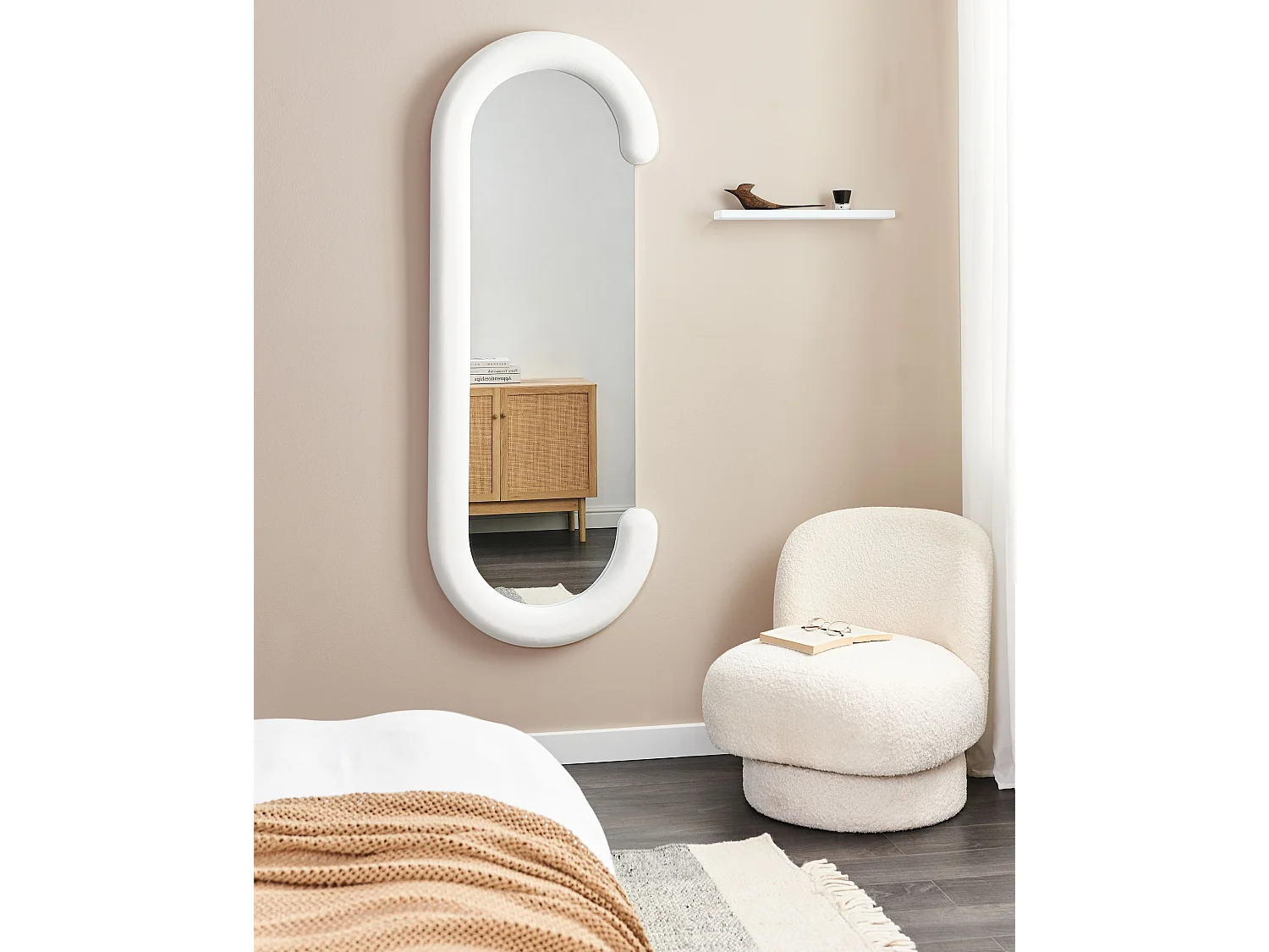 Wandspiegel LOCHES 54 cm 158 cm Fluweel Wit