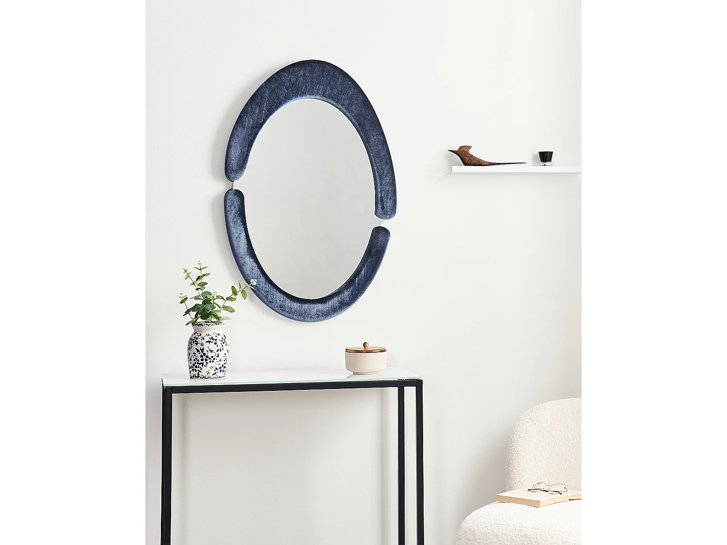 Wandspiegel MASSAY 53 cm 90 cm Samtstoff Dunkelblau