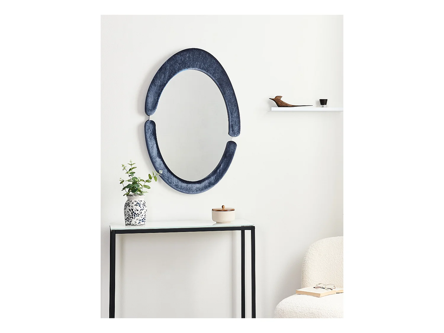 Wandspiegel MASSAY 53 cm 90 cm Fluweel Donkerblauw