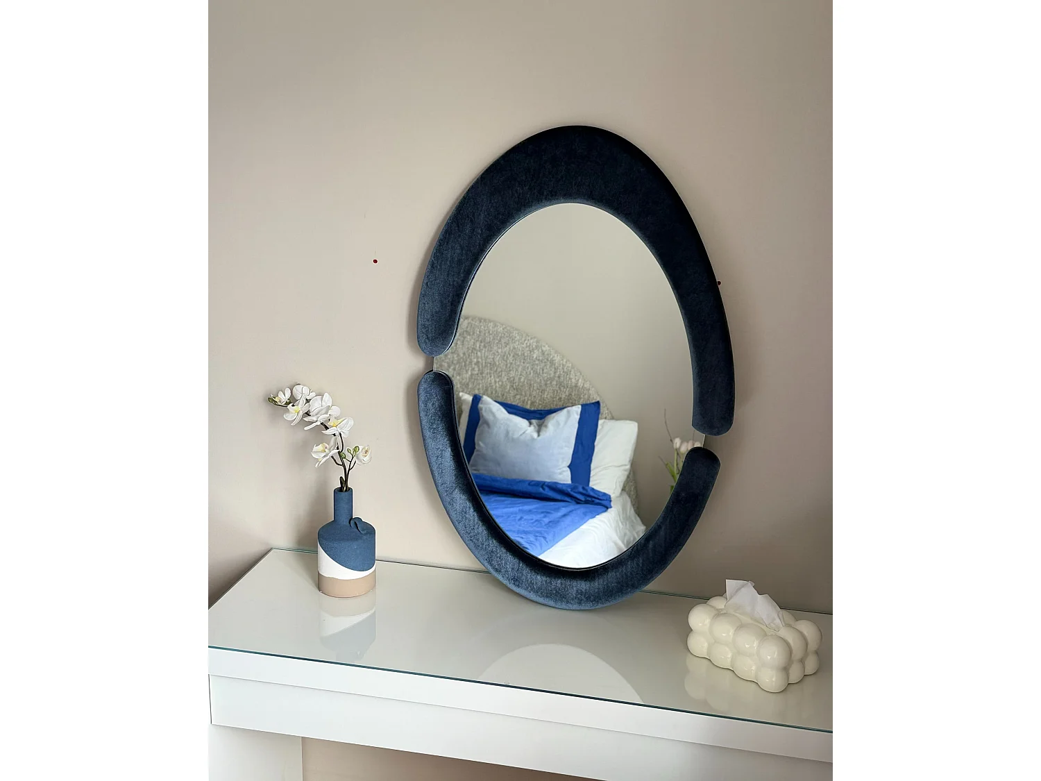 Wandspiegel MASSAY 53 cm 90 cm Samtstoff Dunkelblau