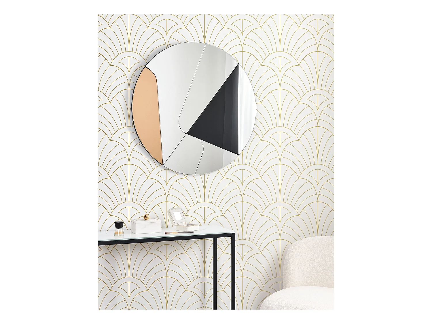 Wandspiegel gold / schwarz rund ø 80 cm abstrakter Stil getöntes Glas Trouville