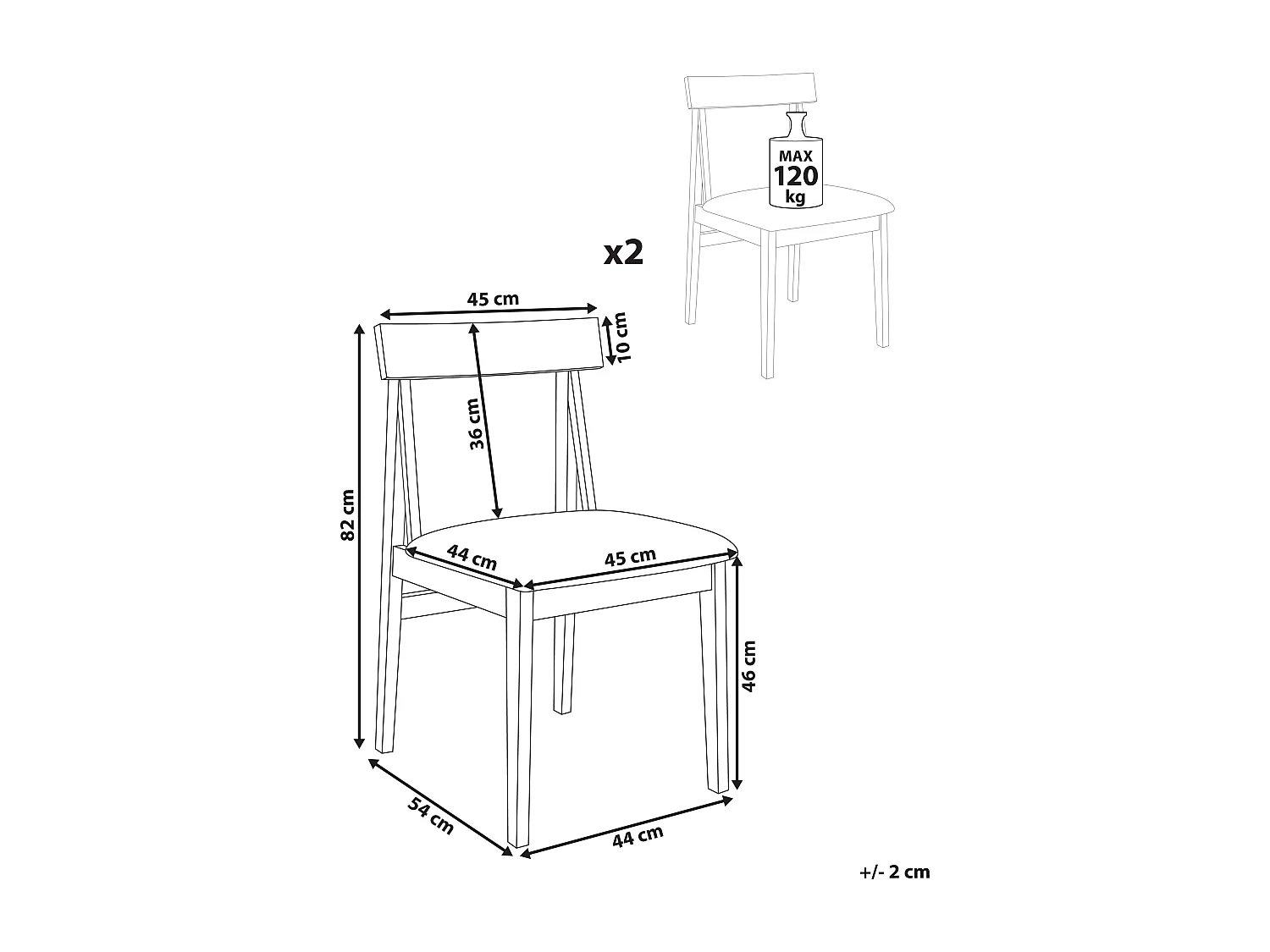 Lot de 2 chaises de salle à manger ISLE Bois Marron/gris
