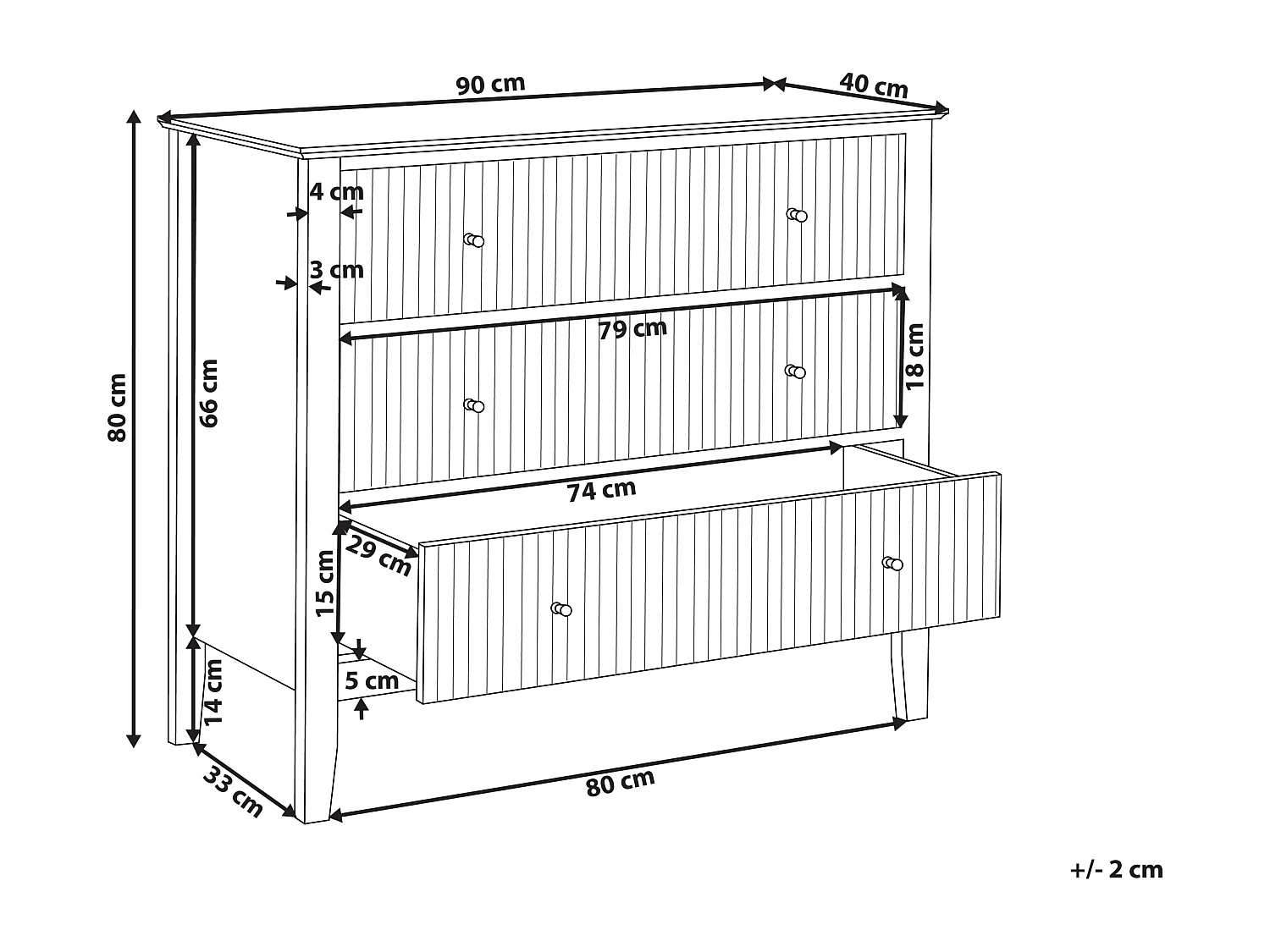 Commode à 3 tiroirs ASSISI Blanc
