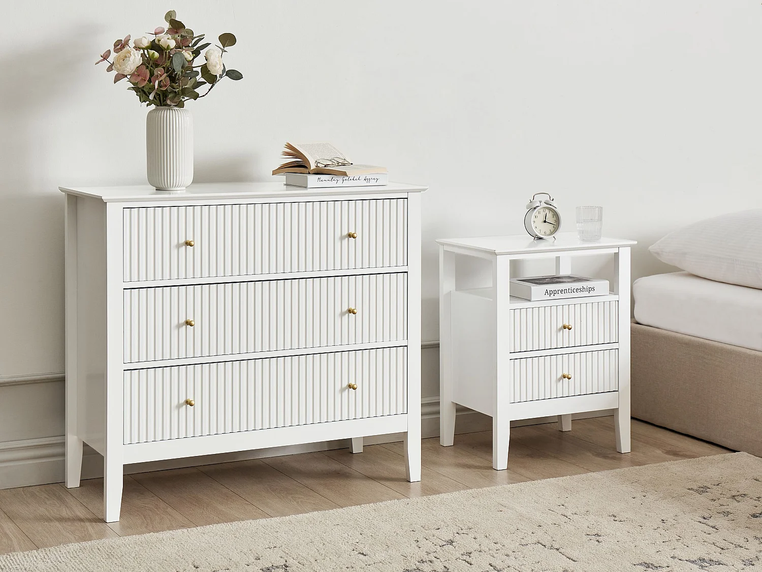 Commode à 3 tiroirs ASSISI Bois d'ingénierie Blanc