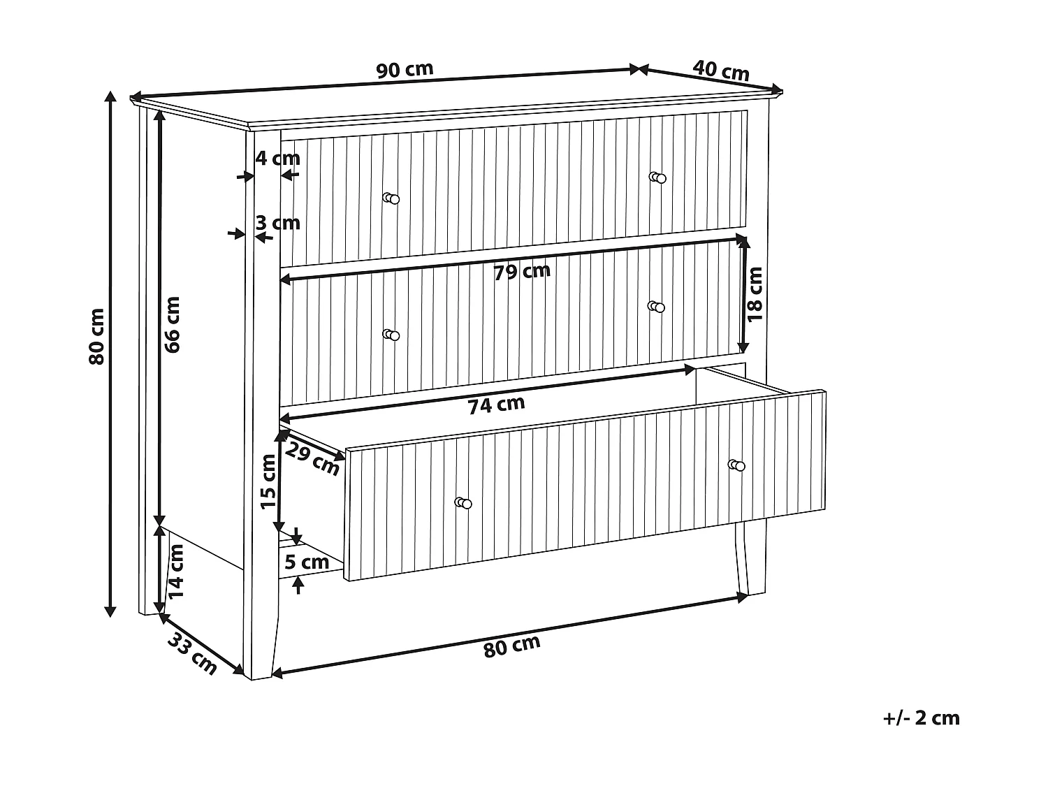 Commode à 3 tiroirs ASSISI Blanc