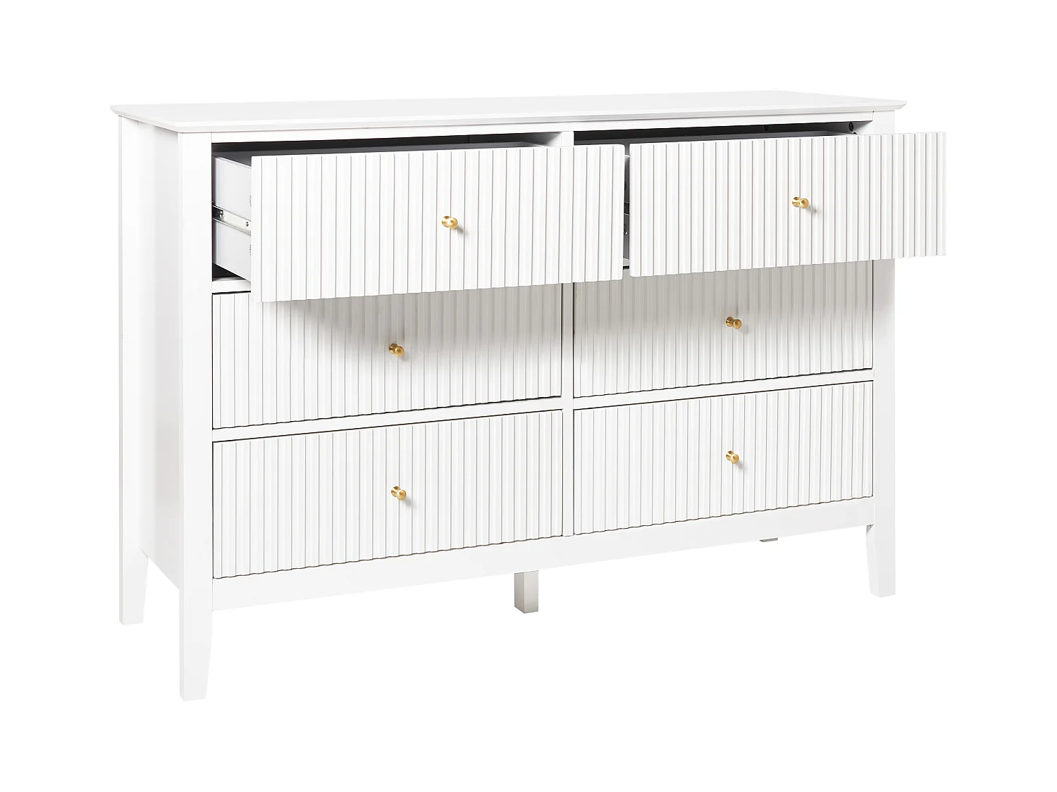 Kommode weiß schmal geriffelt mit 6 Schubladen halbhoch Retro Assisi