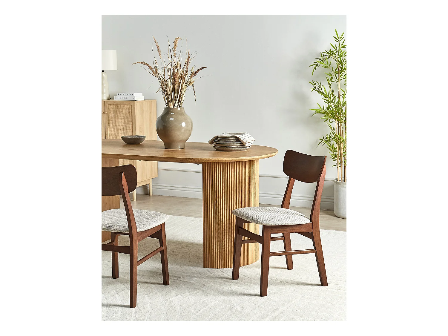 Esszimmerstühle 2er Set mit Stoffbezug in Taupe und dunklem Holzgestell Anoka