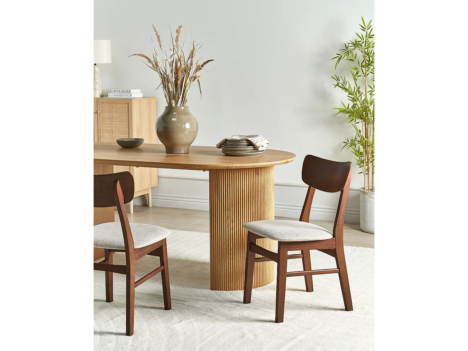 Set of 2 Dining Chairs ANOKA Wood Brown/ Beige