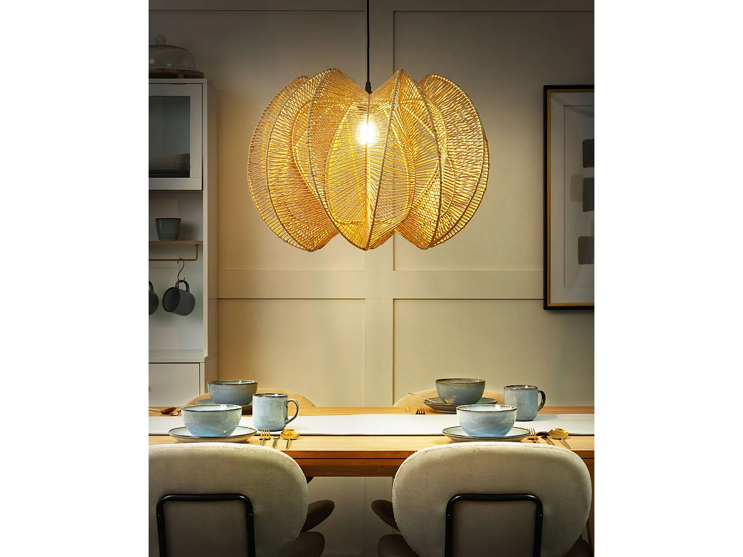 Hängelampe aus Papierseil natürlich Boho Stil modern Maninga