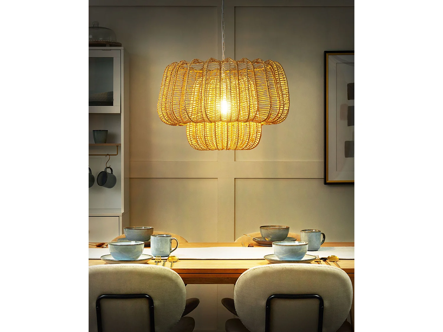 Lampe suspension SAISI Corde en papier Beige