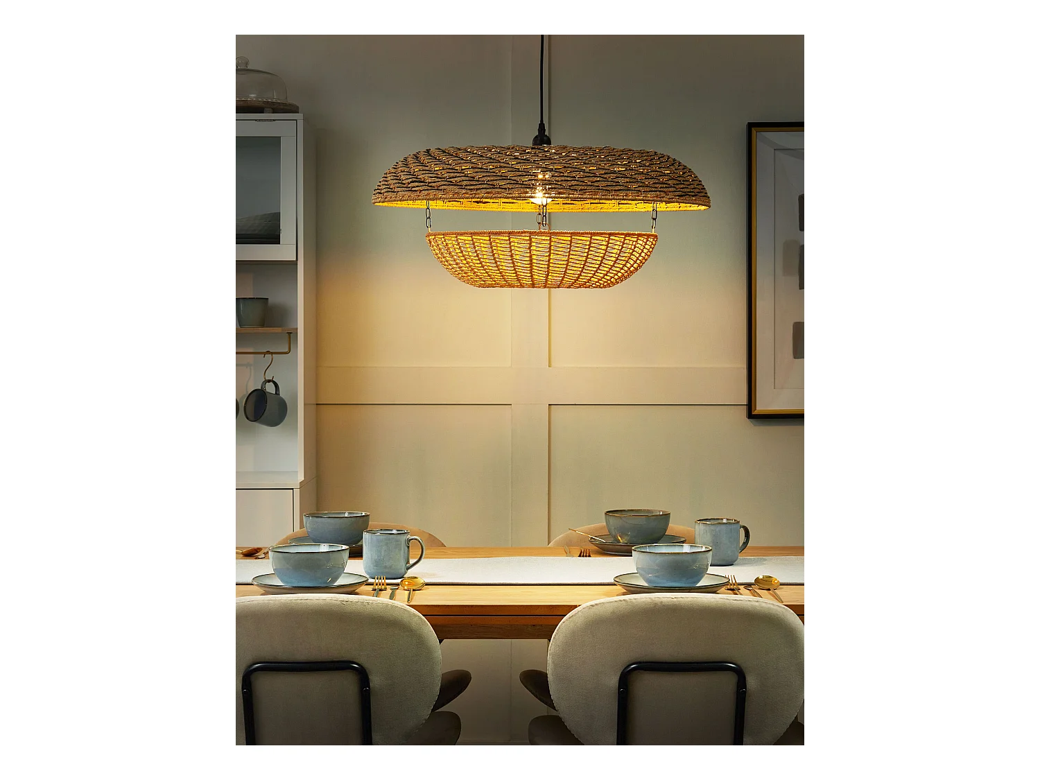 Lampe suspension KIDEPO Corde en papier Marron