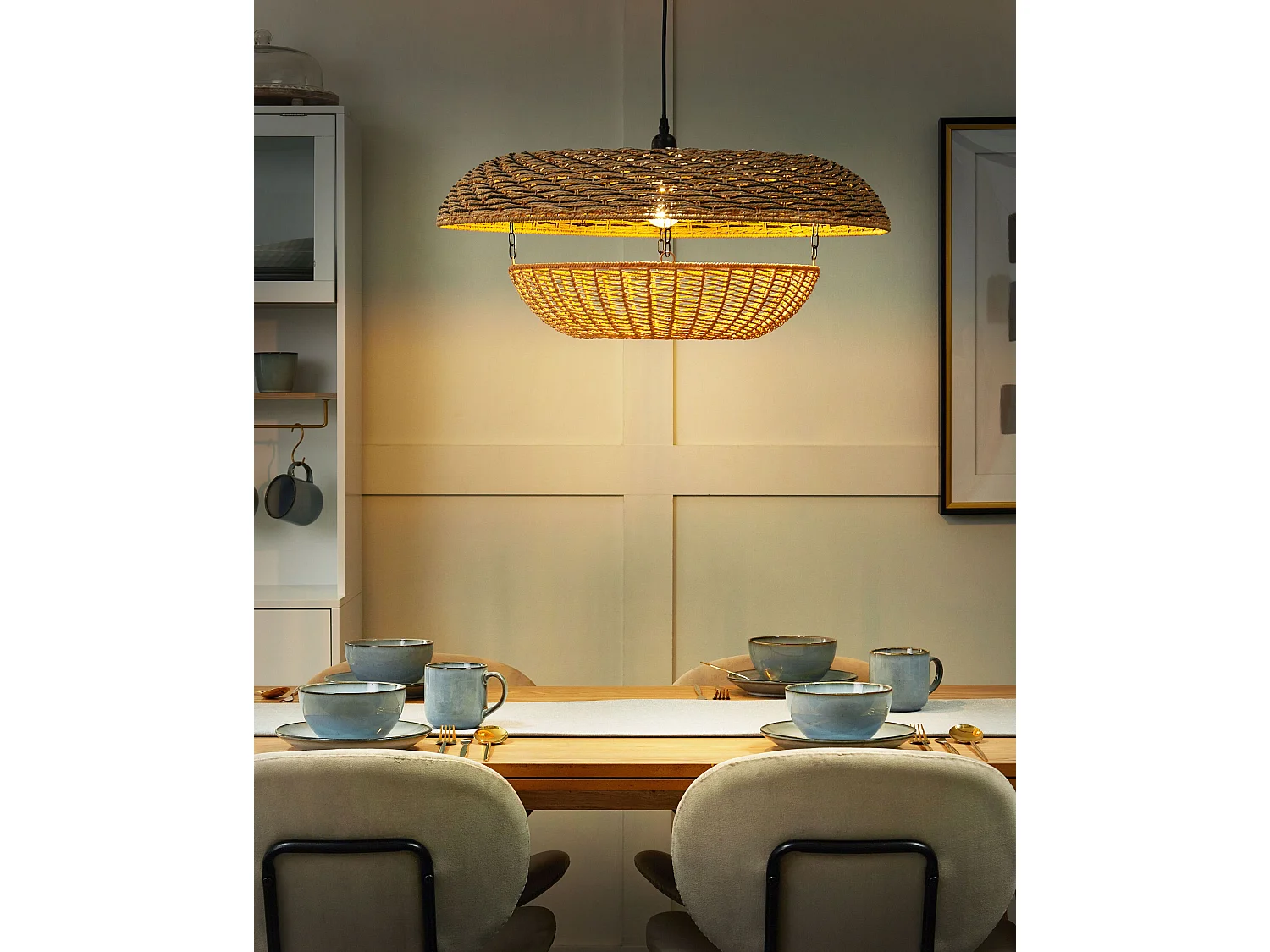 Lampe suspension KIDEPO Corde en papier Marron