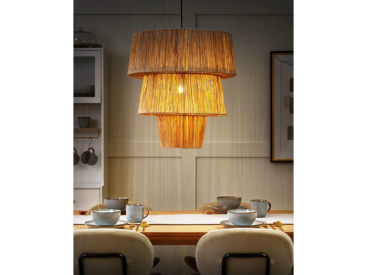 Hängelampe aus Stroh natürlich Boho Stil modern Premat