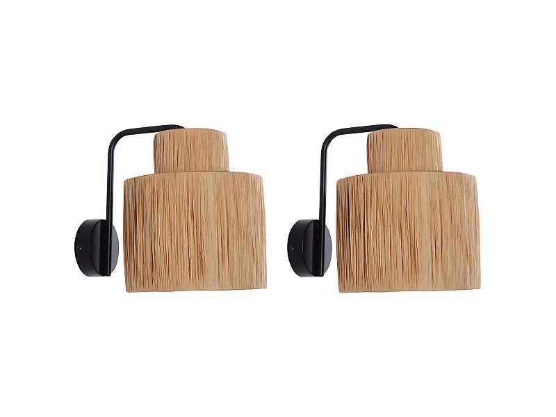 Wandleuchte Papierschirm natürlich / schwarz 1-flammig 2er Set Boho-Stil Shinfa