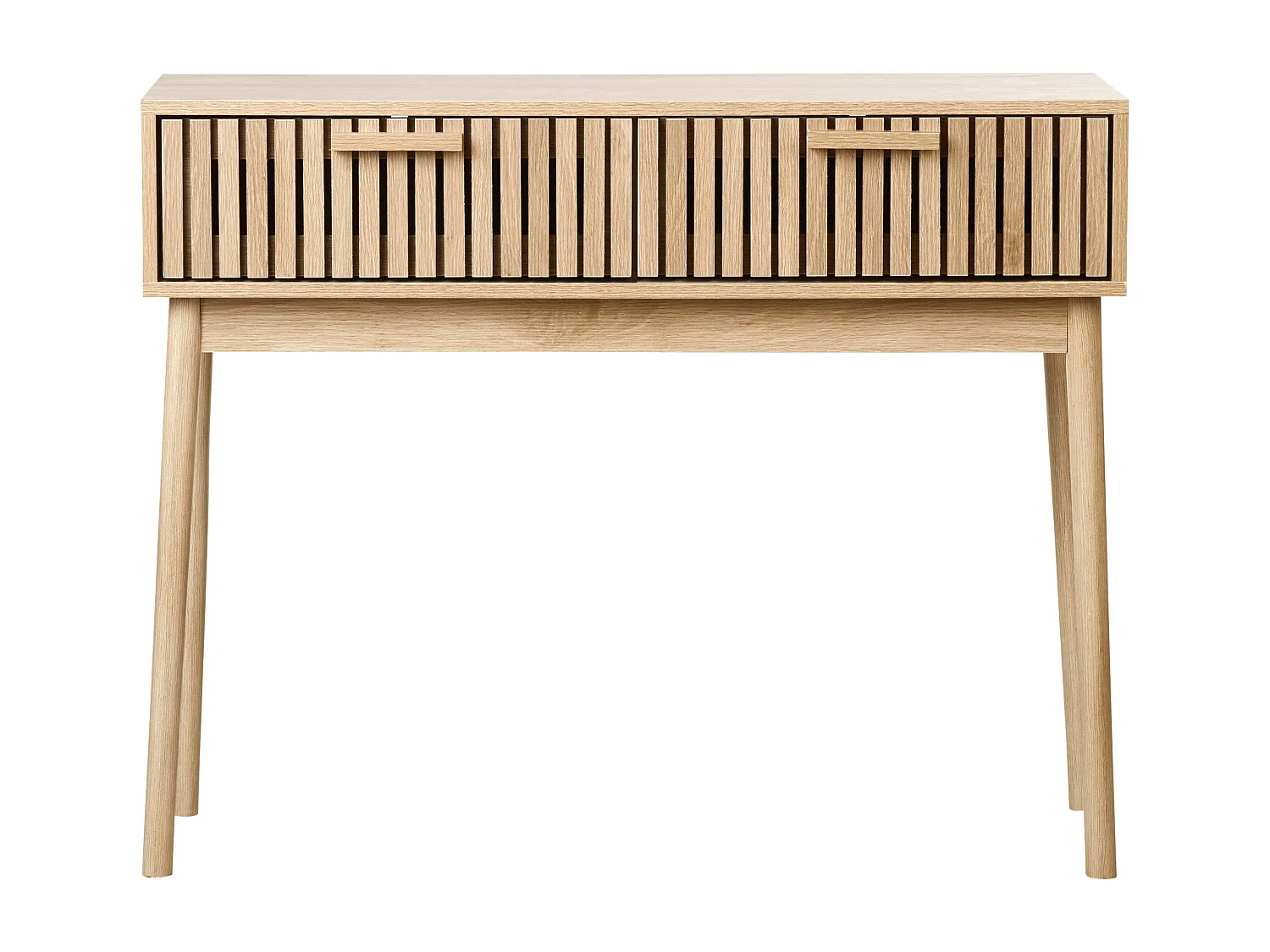 Konsolentisch schmal heller Holzfarbton Lamellen-Optik mit 2 Schubladen Lynwood