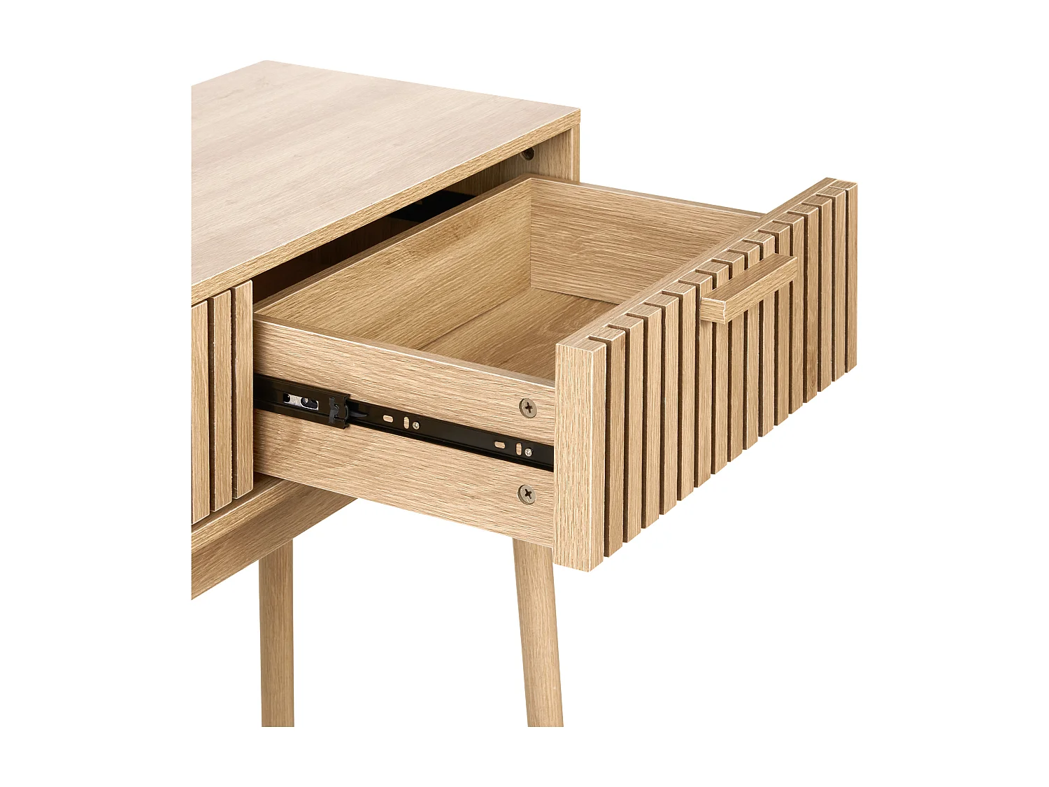 Konsolentisch schmal heller Holzfarbton Lamellen-Optik mit 2 Schubladen Lynwood