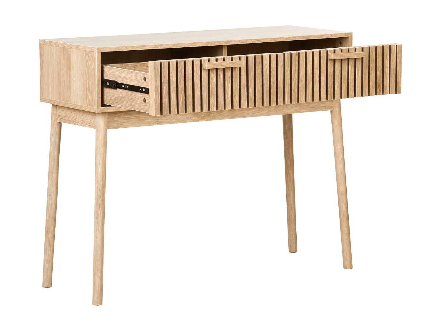 Konsolentisch schmal heller Holzfarbton Lamellen-Optik mit 2 Schubladen Lynwood