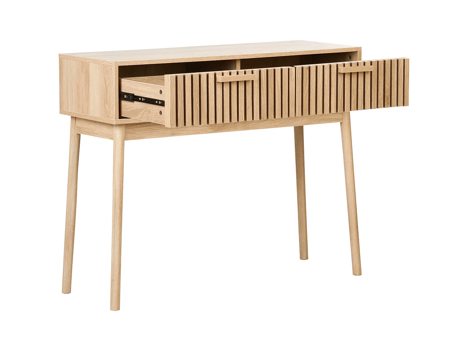 Konsolentisch schmal heller Holzfarbton Lamellen-Optik mit 2 Schubladen Lynwood