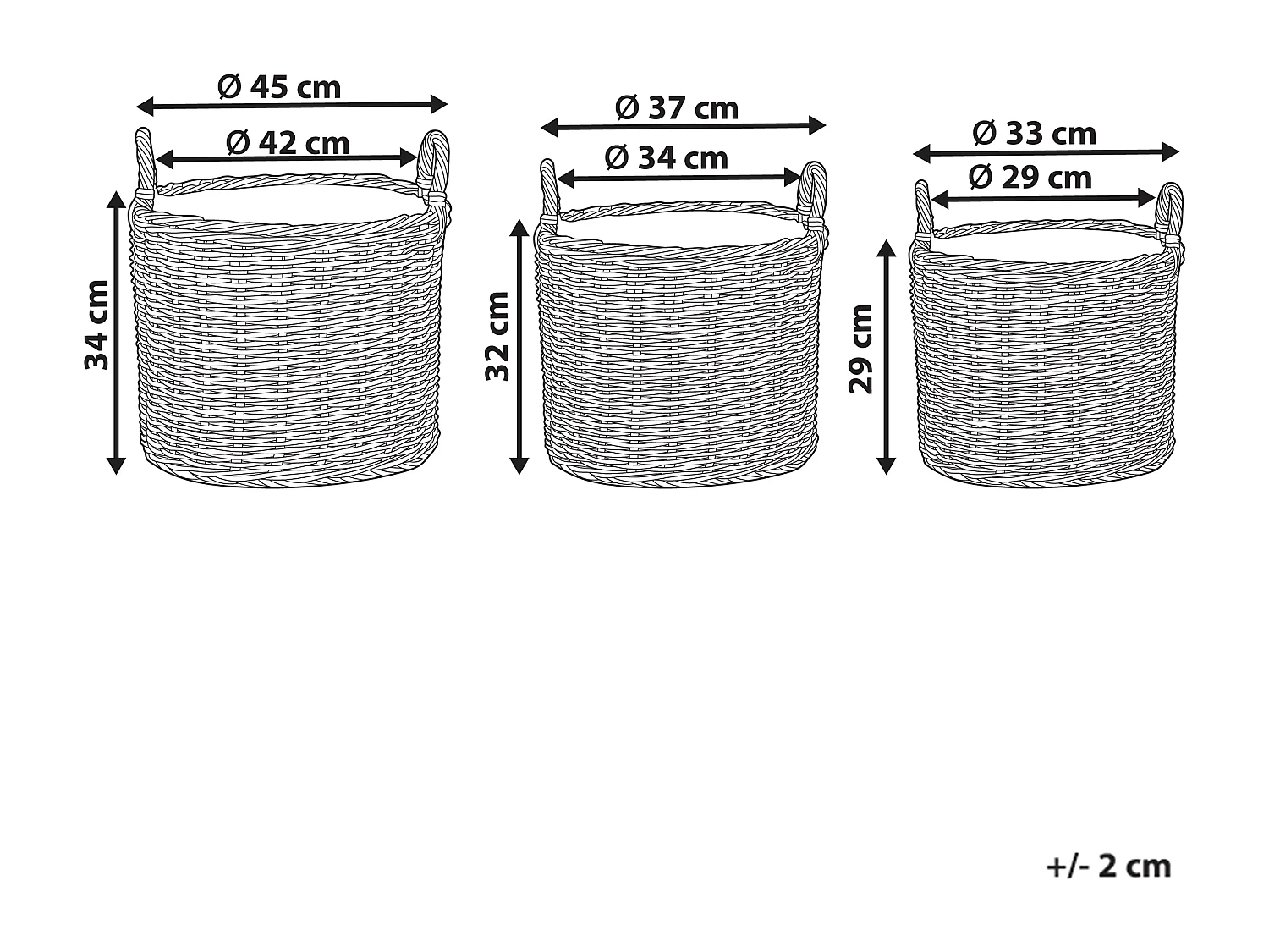 Blumenkorb Rattan natürlich 3er Set rund geflochten mit Folie Griffen Pendula