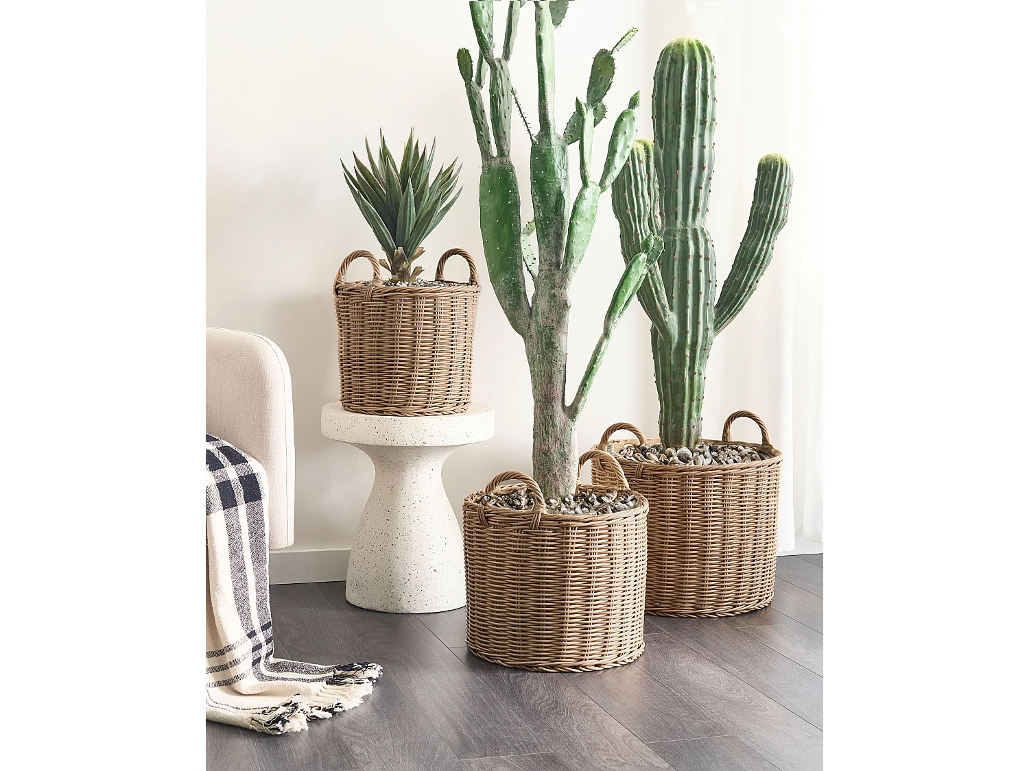 Lot de 3 pots de fleurs PENDULA Polyrotin 33/37/45 cm Naturel