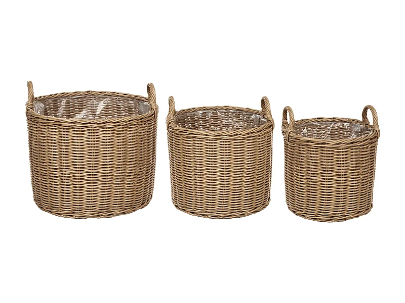 Set van 3 bloempotten PENDULA PE rotan 33/37/45 cm Natuurlijk