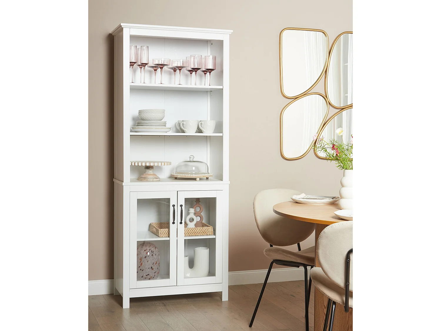 Armário com vitrine LUSBY 75 cm Branco