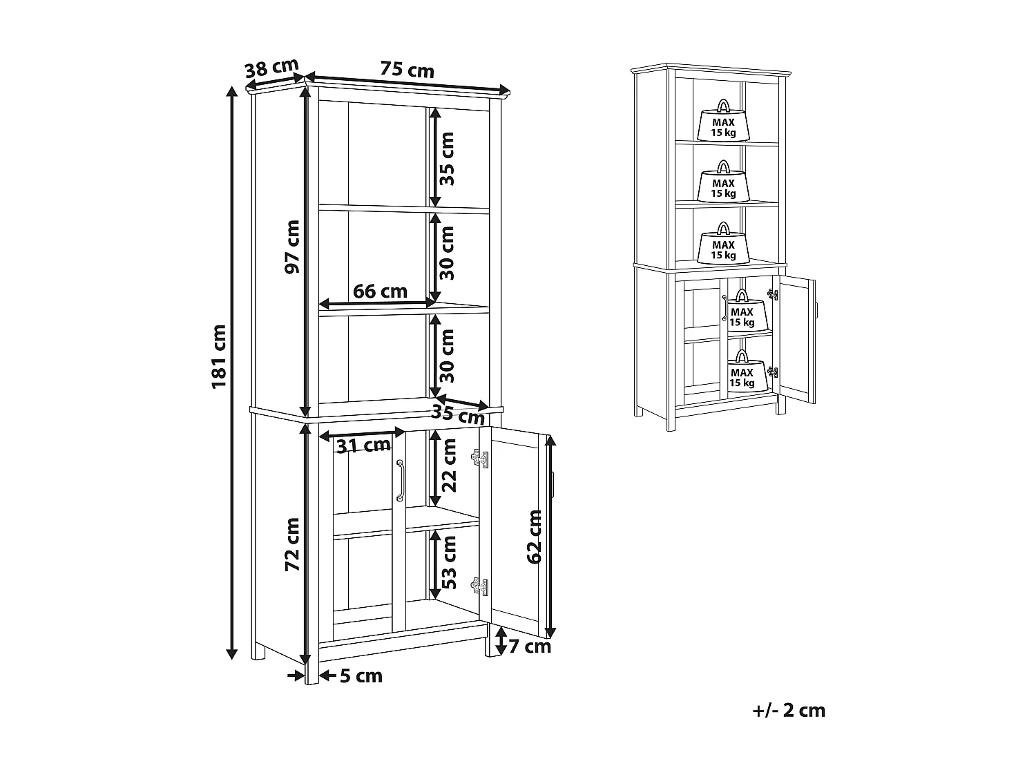 Armário com vitrine LUSBY 75 cm Branco
