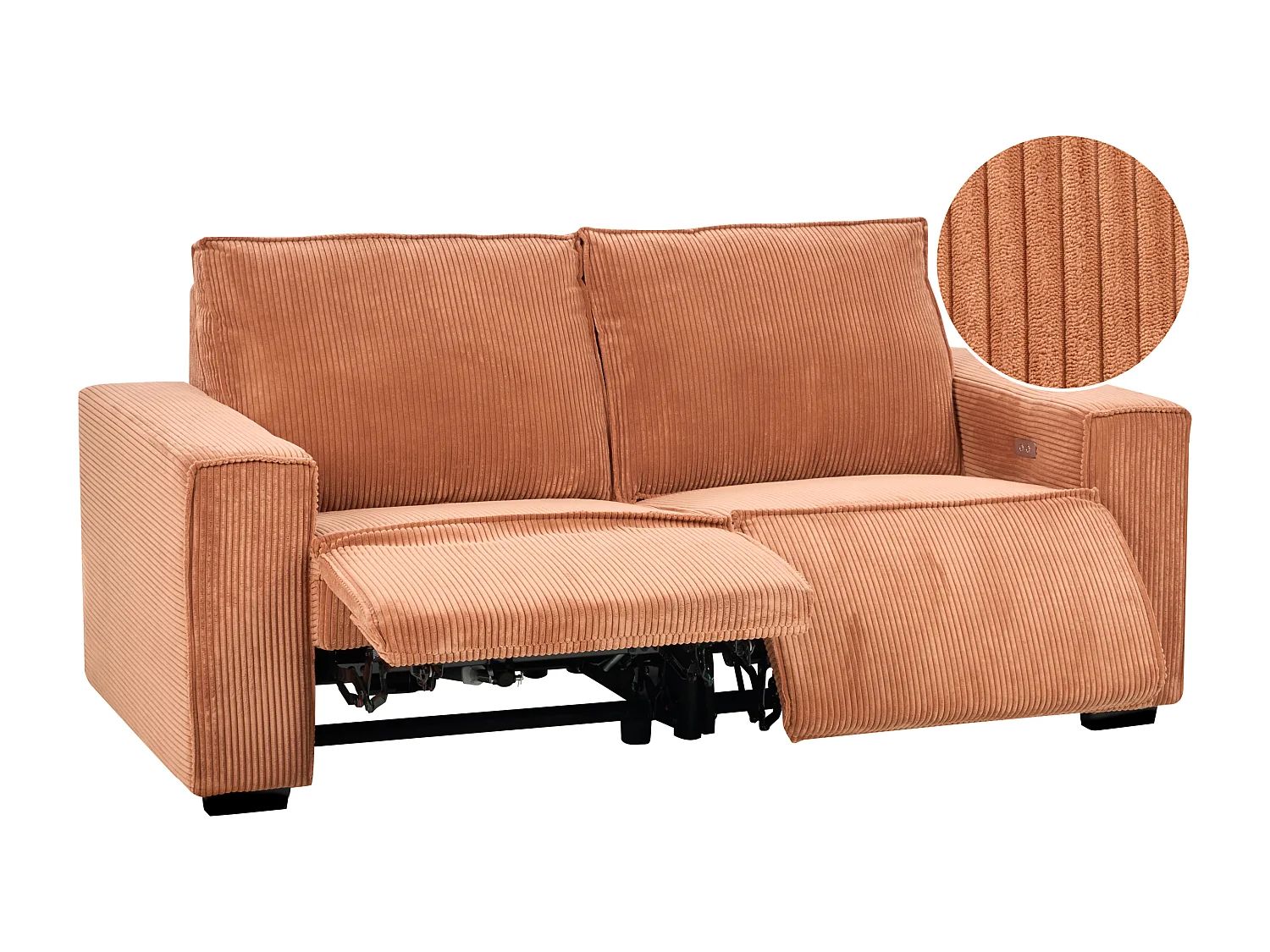 Sofa z elektryczną funkcją relaksu NUKARI Sztruks Pomarańczowy dla 3 osób