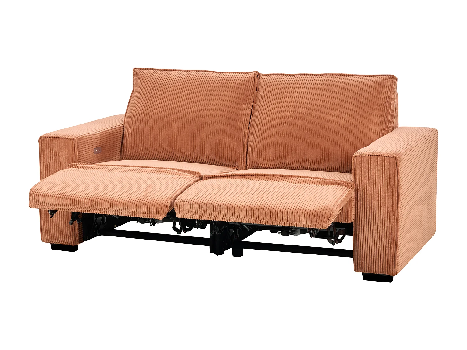 Sofa z elektryczną funkcją relaksu NUKARI Sztruks Pomarańczowy dla 3 osób