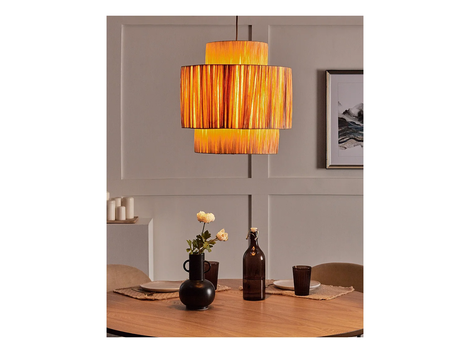 Hängelampe MAGECH Geflecht Naturfarben