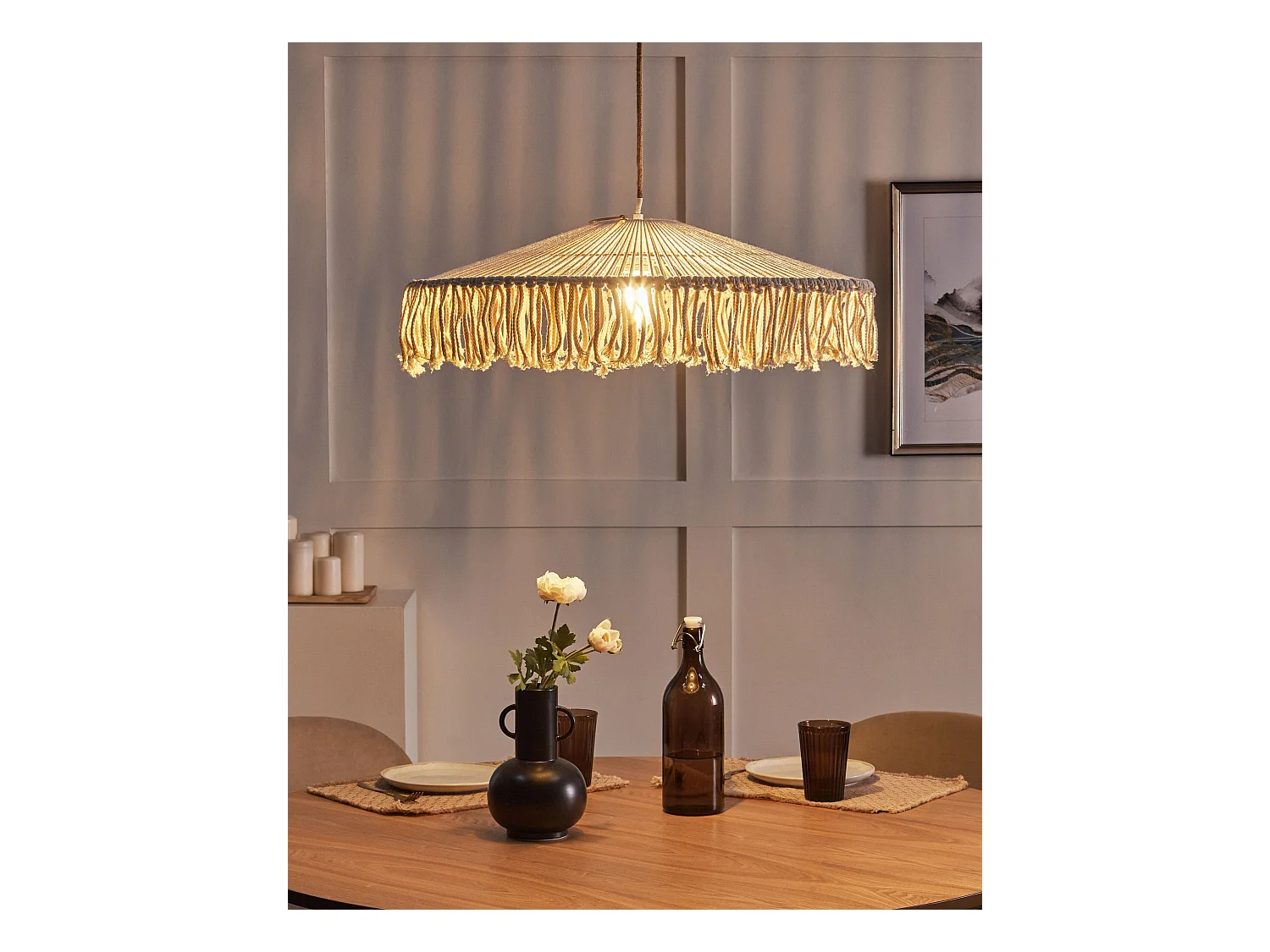 Lampadario AKOBO Corda di carta Beige
