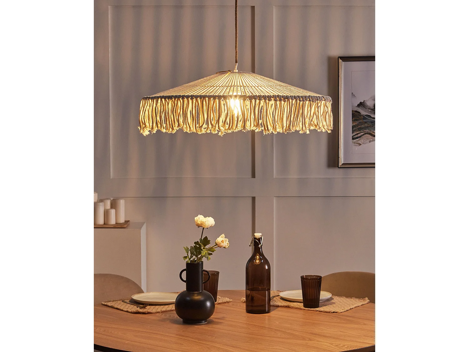 Lampe suspension AKOBO Corde en papier Beige
