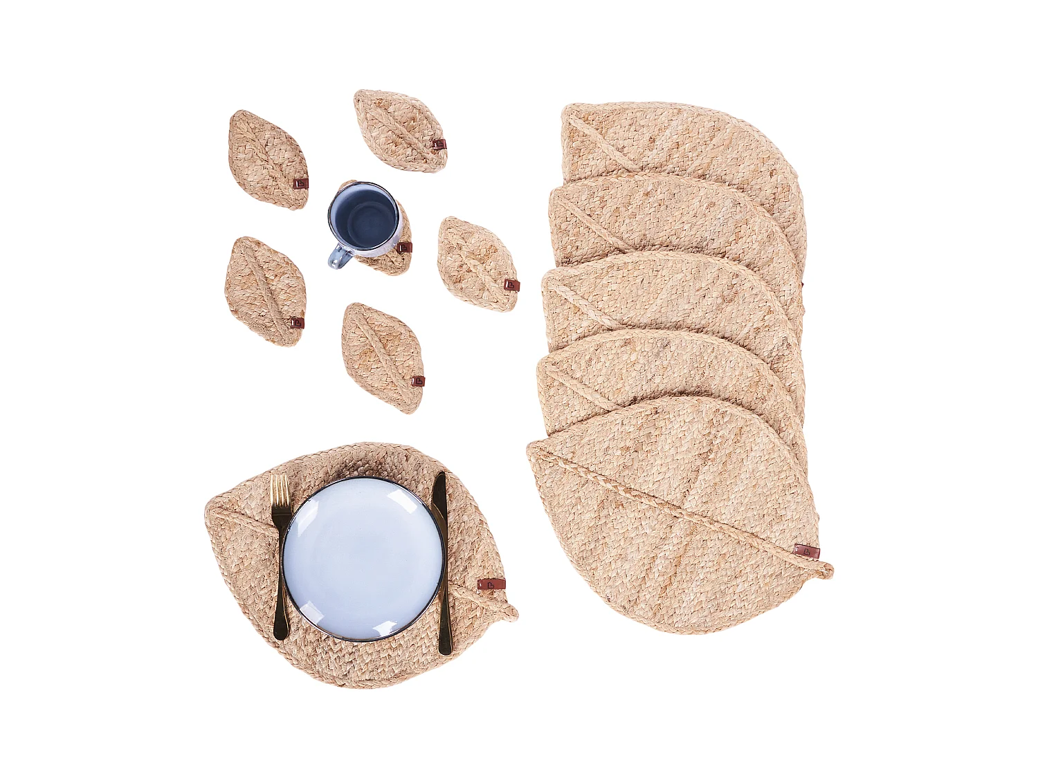 Placemats en onderzetters set PEPPERLEAF Natuurlijk Jute