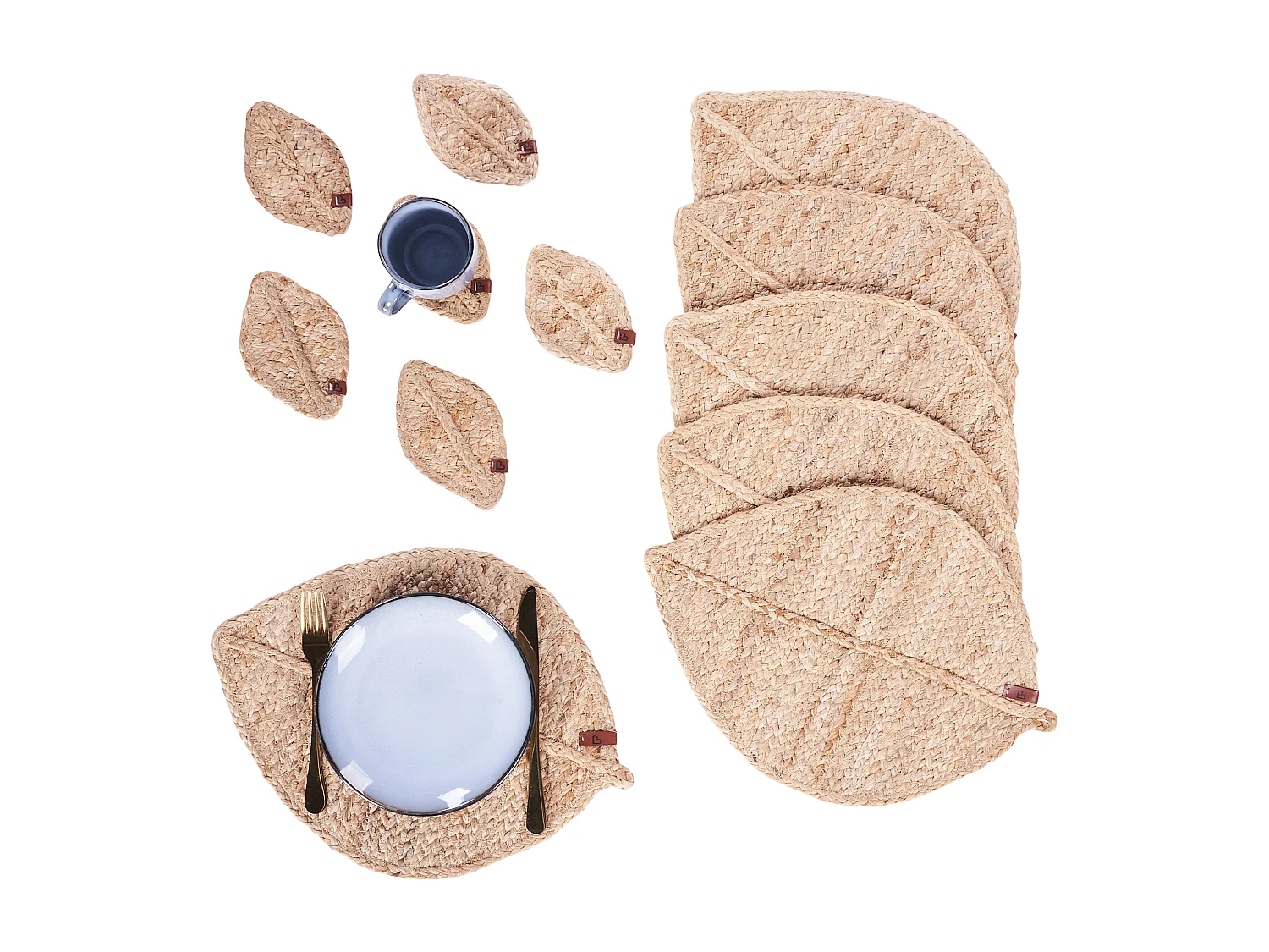 Ensemble sets de table et sous-verres PEPPERLEAF Naturel Jute