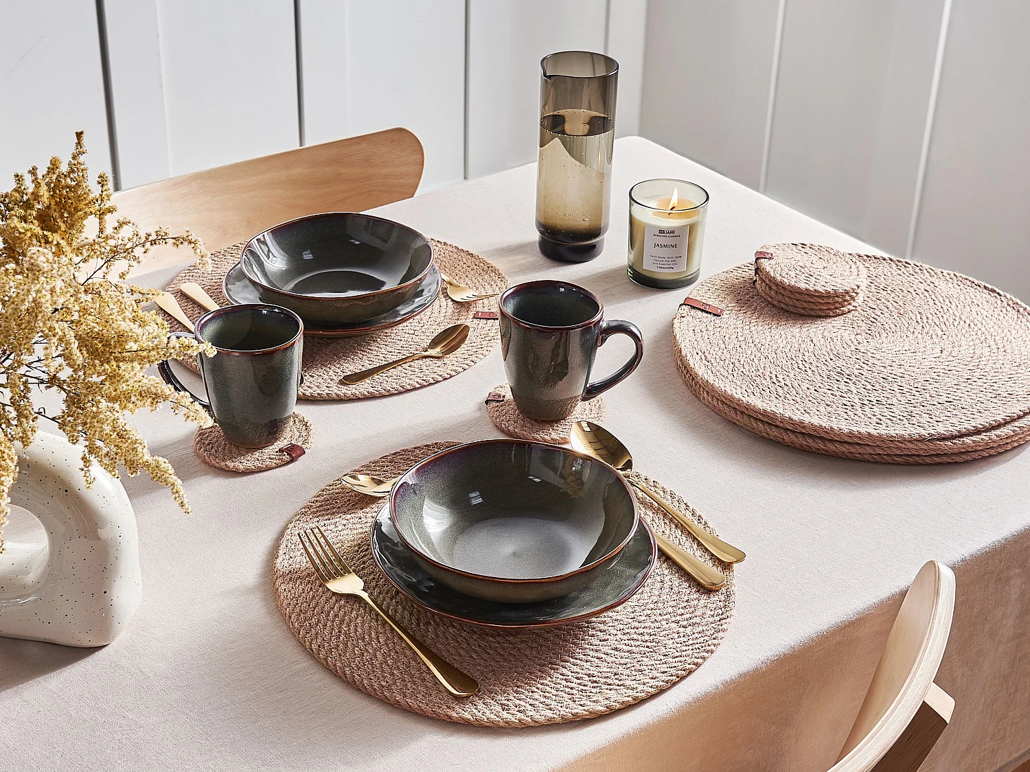 Ensemble sets de table et sous-verres MUNTRIES Naturel Jute