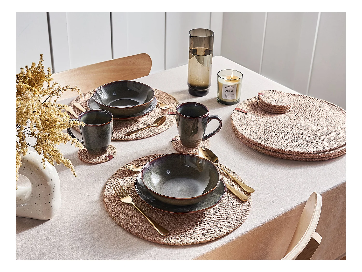 Placemats en onderzetters set MUNTRIES Natuurlijk Jute