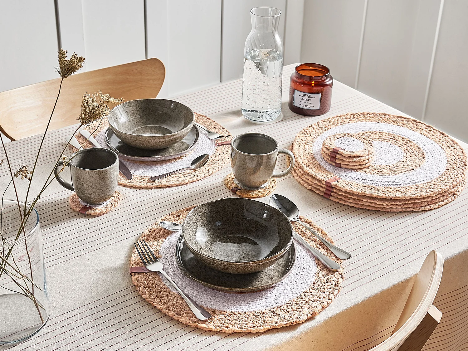 Ensemble sets de table et sous-verres TUMERIC Naturel Jute