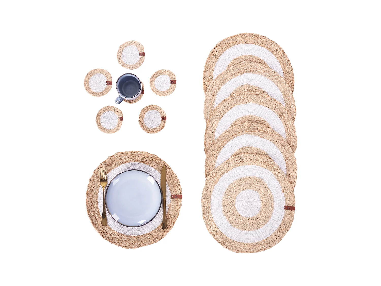 Placemats en onderzetters set TUMERIC Natuurlijk Jute