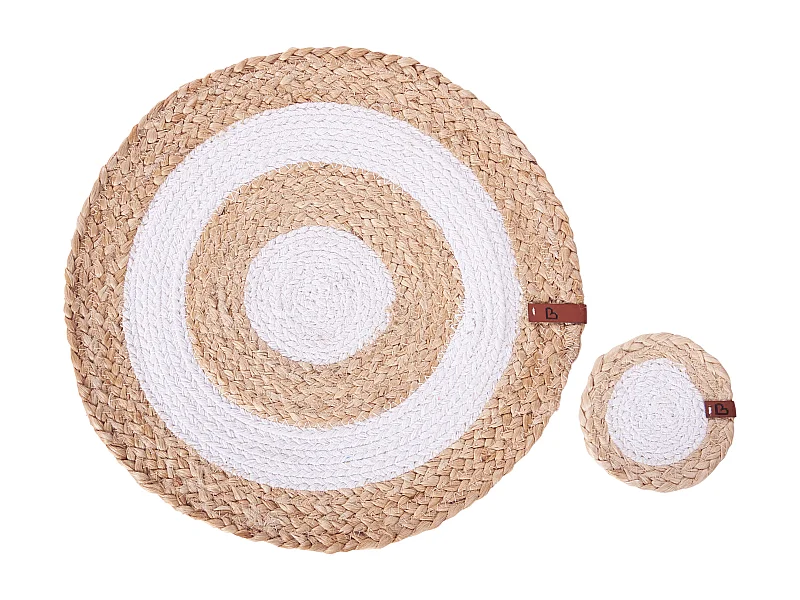 6 Personen Tischset mit Untersetzern Jute natürlich rund 12-teilig Boho Tumeric