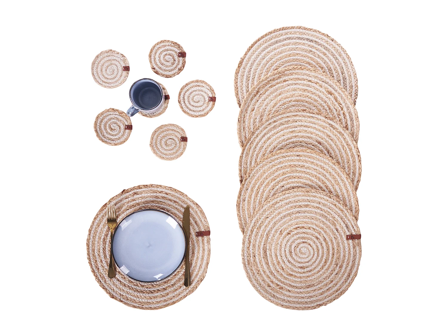 Conjunto de manteles individuales y posavasos QUININE Natural Yute